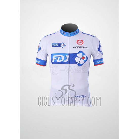 FDJ Cycling Jersey Bib Short 2010 Short Sleeve White and Sky Blue